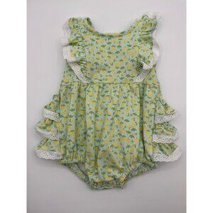 Serendipity Bubble Romper by Shrimp and Grits 12m Floral Yellow Ruffles